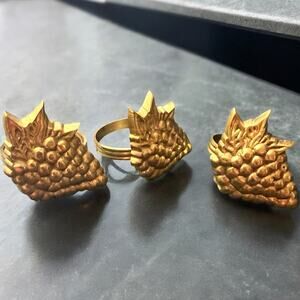 Vintage 1980's Solid Cast Brass Grape Bunch 3 trio Napkin Rings decor craft